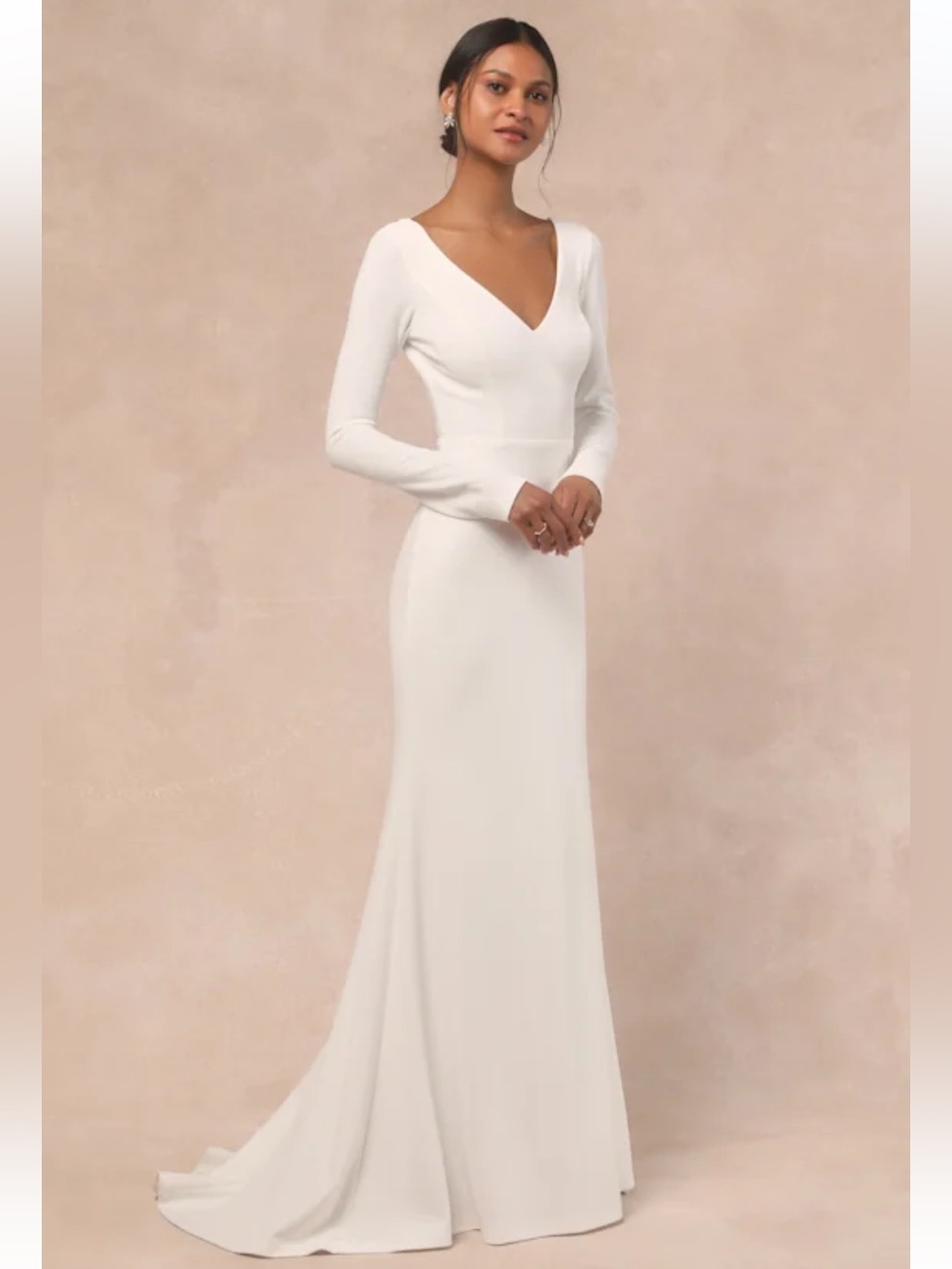 NWT Lulus Feeling of Forever White Long Sleeve Mermaid Maxi Dress - Picture 3 of 11